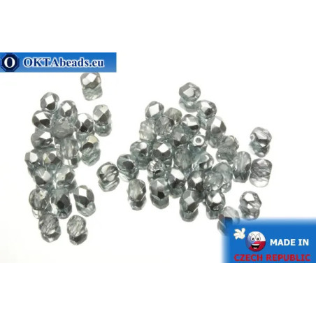 Czech fire polished beads crystal silver (K2601) 4mm