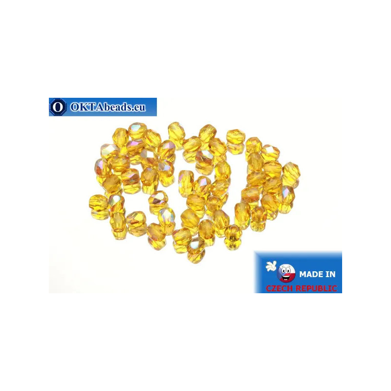 Czech fire polished beads topaz AB (X10060) 4mm