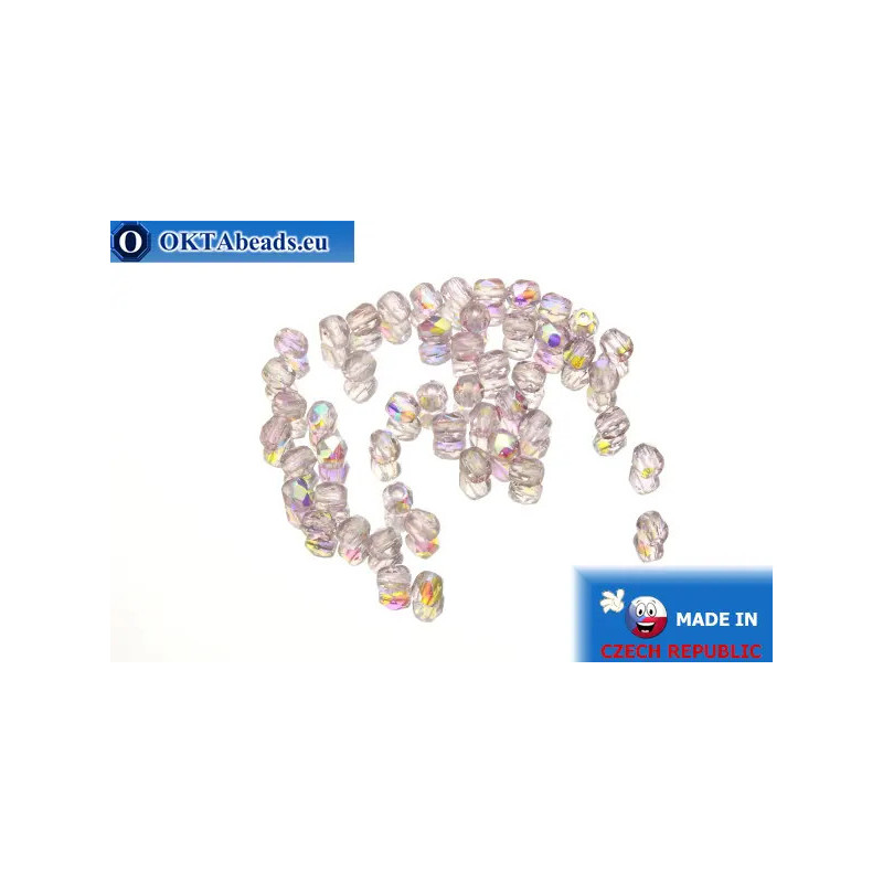 Czech fire polished beads lilac AB (X20040) 3mm