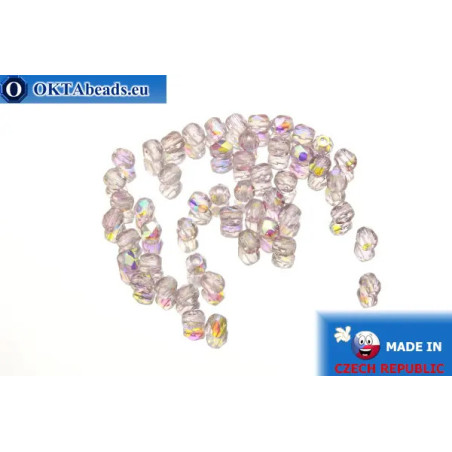 Czech fire polished beads lilac AB (X20040) 3mm