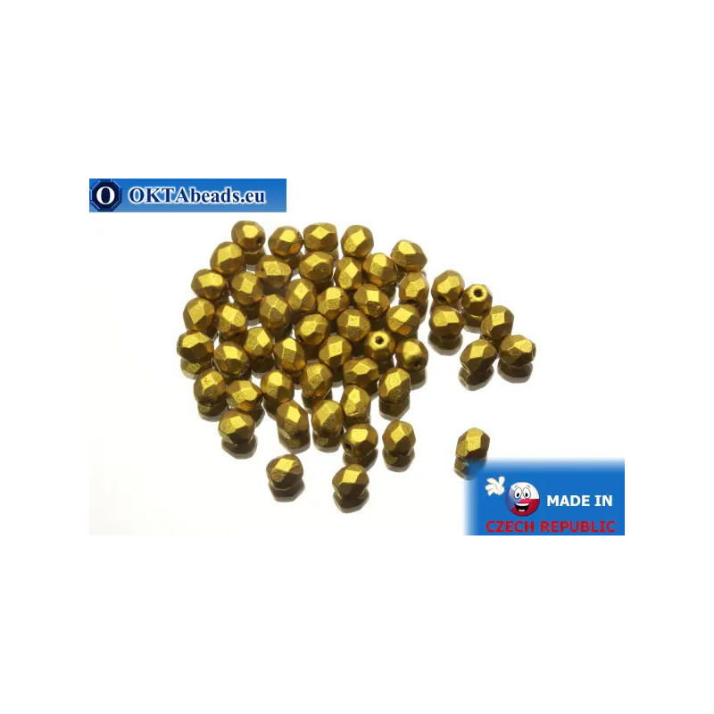 Czech fire polished beads gold matte (K0172JT) 4mm