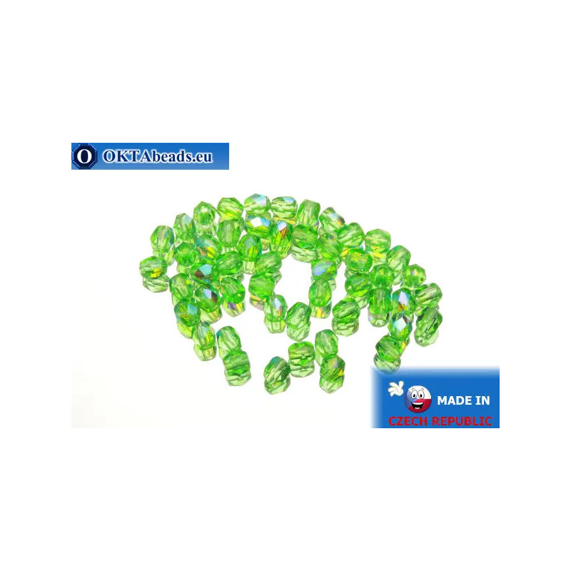 Czech fire polished beads green AB (X50120) 4mm