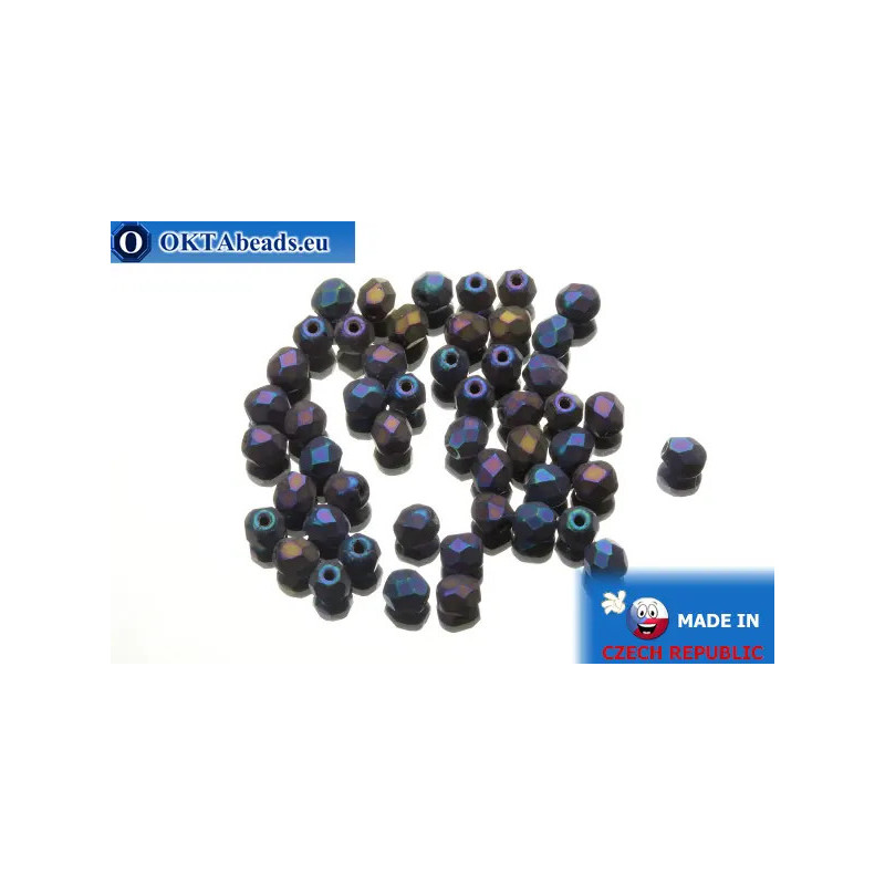 Czech fire polished beads lilac iris matte (21135JT) 4mm