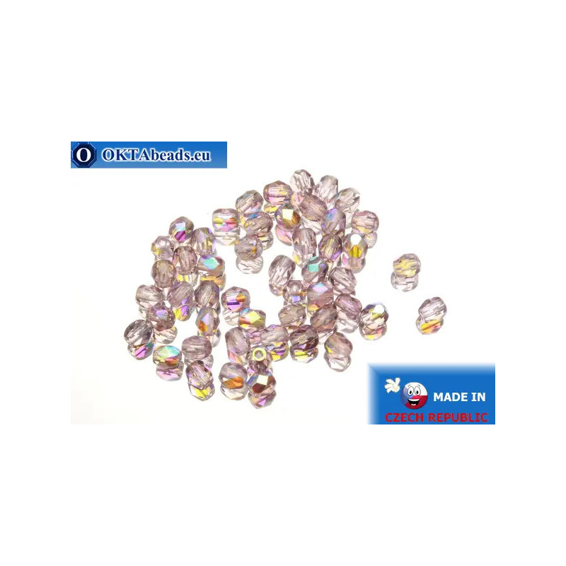 Czech fire polished beads lilac AB (X20030) 4mm
