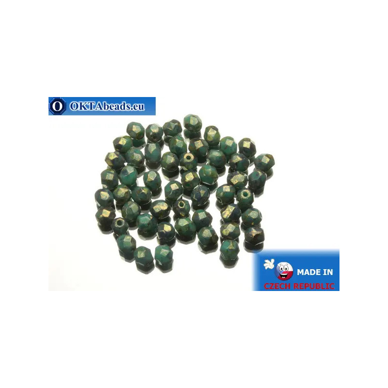 Czech fire polished beads turquoise bronze travertin (LG63130) 4mm
