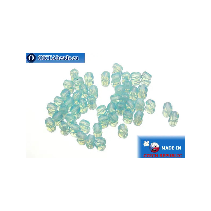 Czech fire polished beads blue opal (61000) 4mm