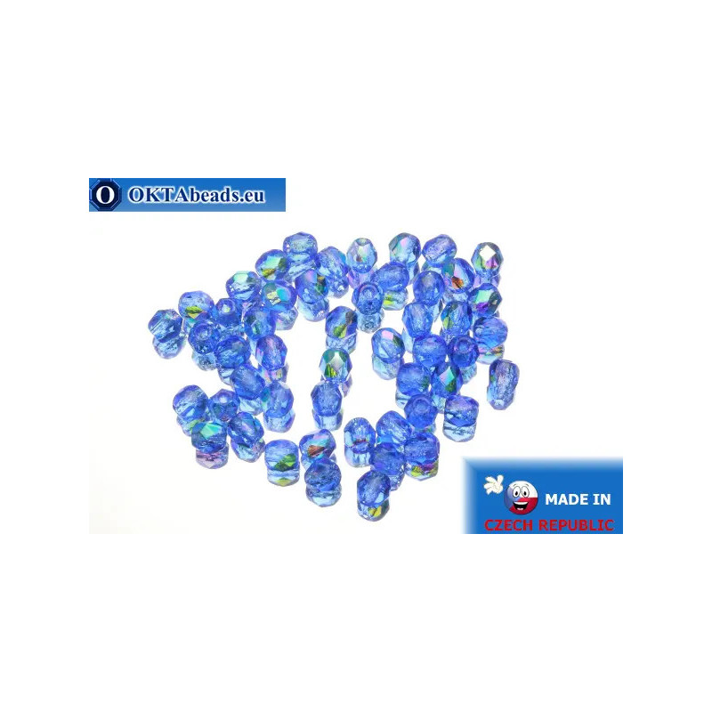 Czech fire polished beads blue AB (X30050) 4mm
