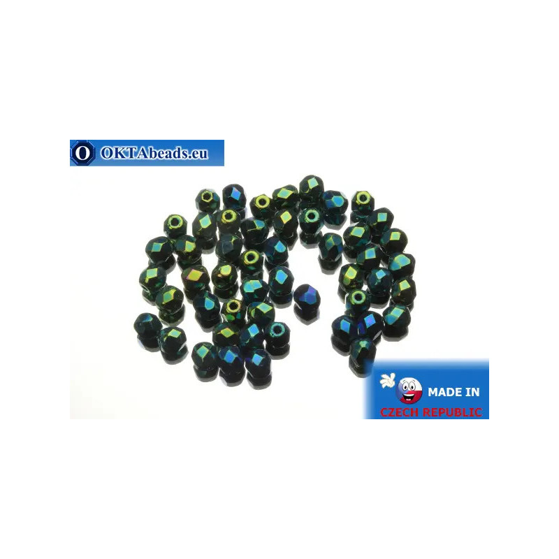 Czech fire polished beads green iris (21455JT) 4mm
