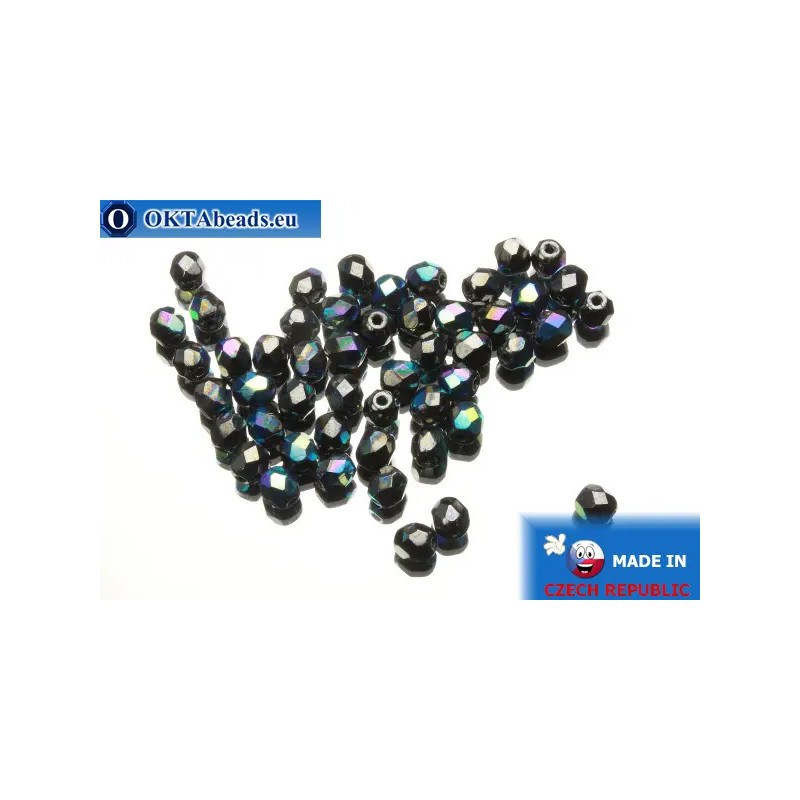 Czech fire polished beads hematite AB (XL23980) 4mm