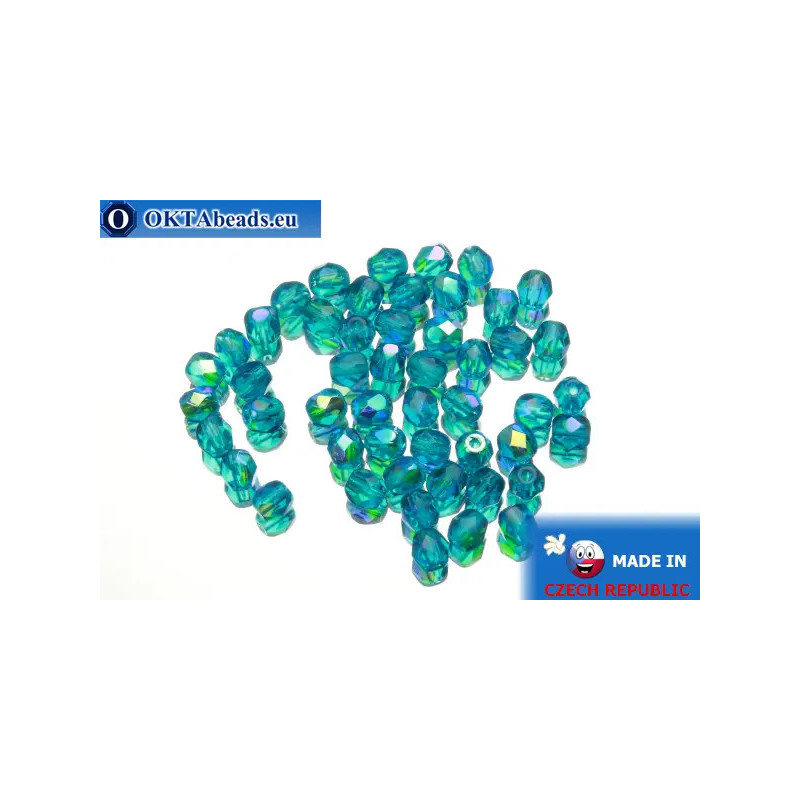 Czech fire polished beads blue AB (X60150) 4mm