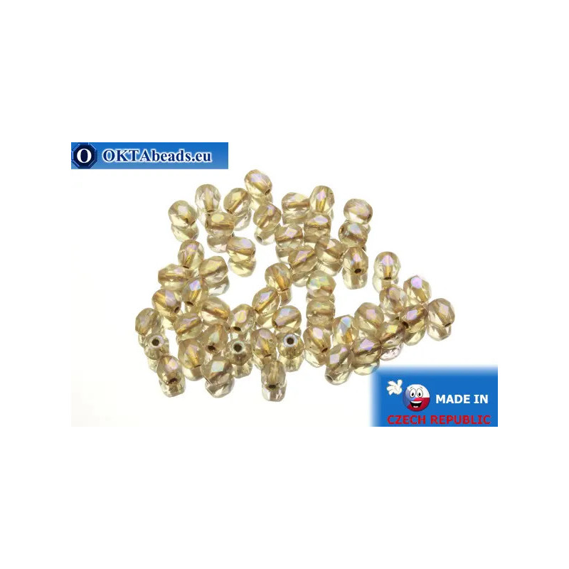 Czech fire polished beads crystal copper line AB (XCL00030) 4mm