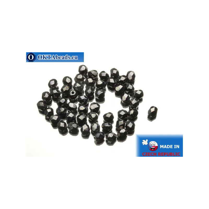 Czech fire polished beads hematite (L23980) 4mm