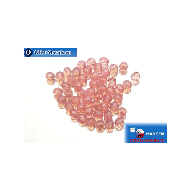 Czech fire polished beads pink opal (71010) 4mm