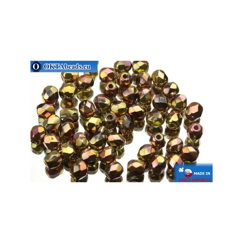 Czech fire polished beads iris gold (00030/98544) 4mm