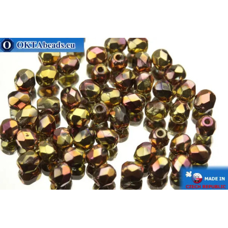Czech fire polished beads iris gold (00030/98544) 4mm