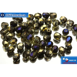 Czech fire polished beads gold blue (00030/98548) 4mm