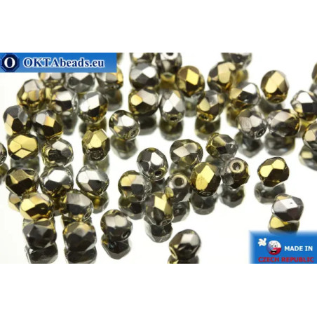 Czech fire polished beads gold silver (00030/98550) 4mm