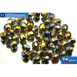 Czech fire polished beads iris gold silver (00030/98551) 4mm