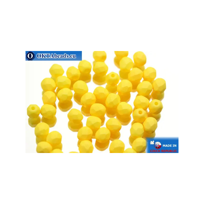 Czech fire polished beads yellow matte (02010/29573) 4mm