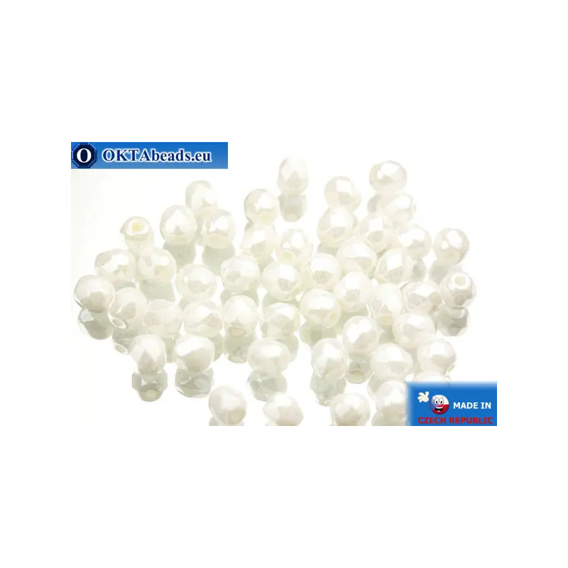 Czech fire polished beads pearl (03000/14400) 4mm