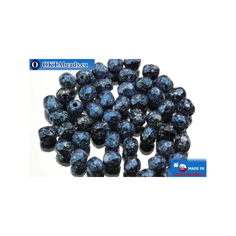 Czech fire polished beads black blue silver (23980/45706) 4mm
