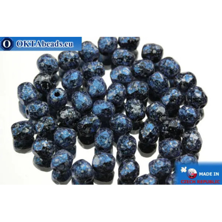 Czech fire polished beads black blue silver (23980/45706) 4mm