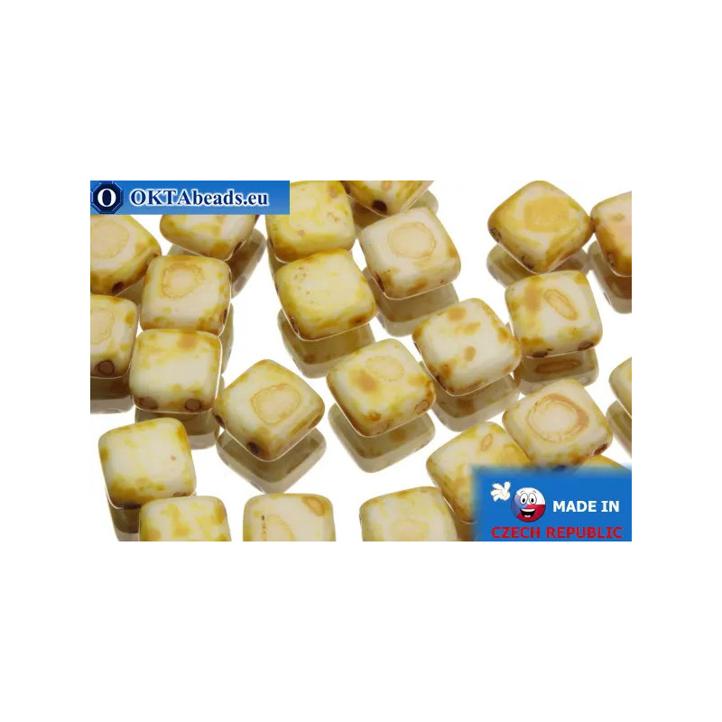 TILE Czech 2-hole beads white travertin 6mm