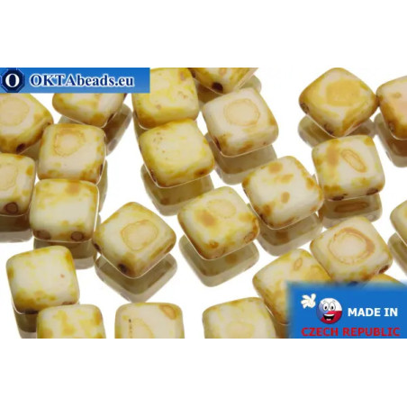 TILE Czech 2-hole beads white travertin 6mm