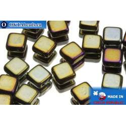 TILE Czech 2-hole beads bronze iris 6mm