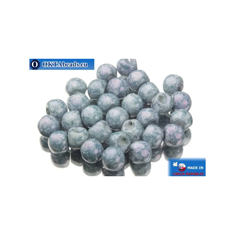 Mushroom czech beads white blue (02010/15464) 6x5mm