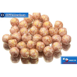 Mushroom czech beads white pink gold luster (02010/15495) 6x5mm
