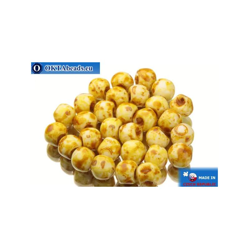 Mushroom czech beads white travertin (02010/86800) 6x5mm
