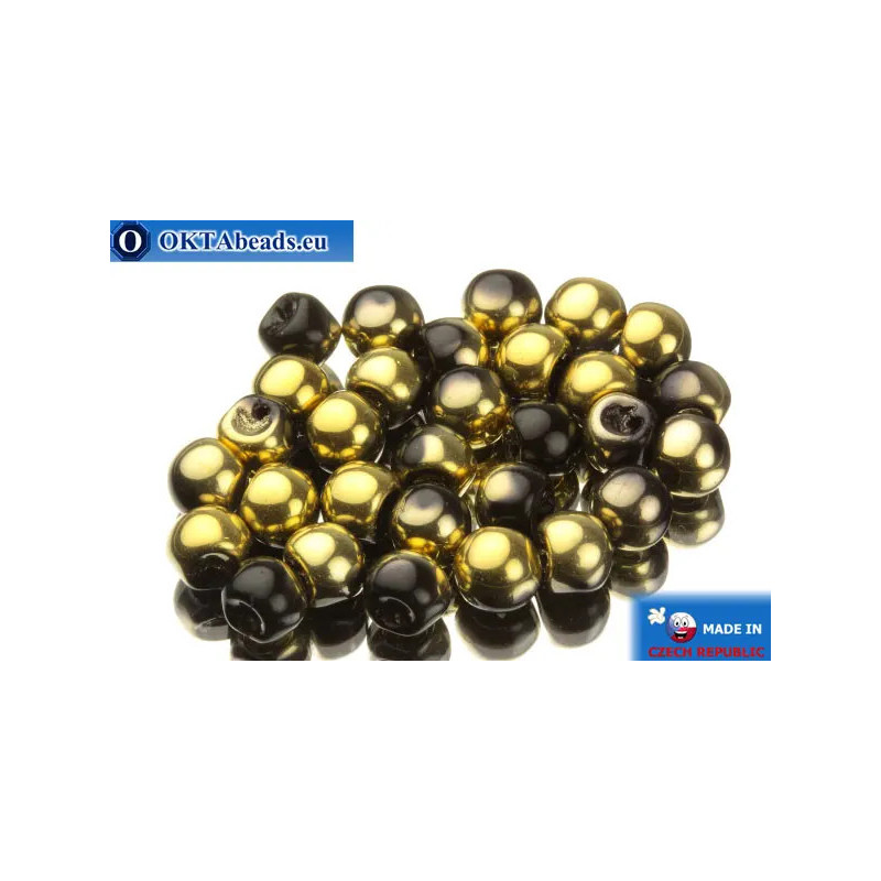Mushroom czech beads black gold (23980/26441) 6x5mm