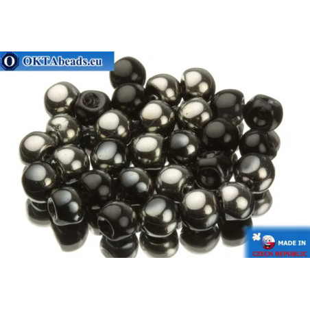 Mushroom czech beads black hematite (23980/27401) 6x5mm