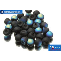 Mushroom czech beads black AB matte (23980/84100/28701) 6x5mm