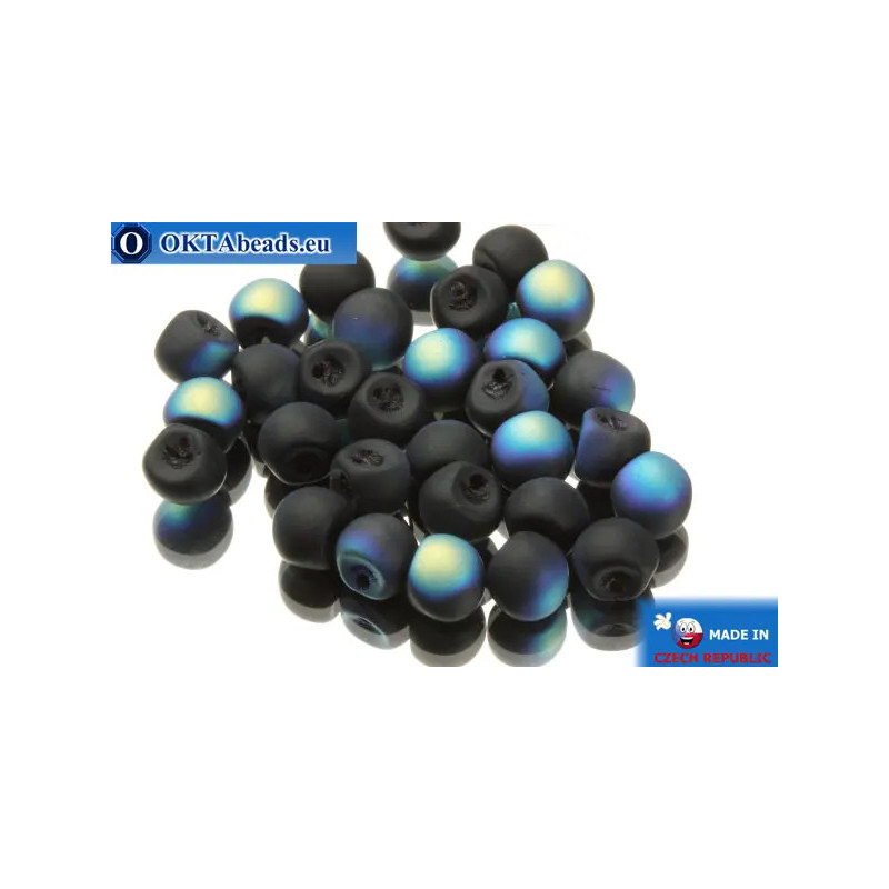 Mushroom czech beads black AB matte (23980/84100/28701) 6x5mm