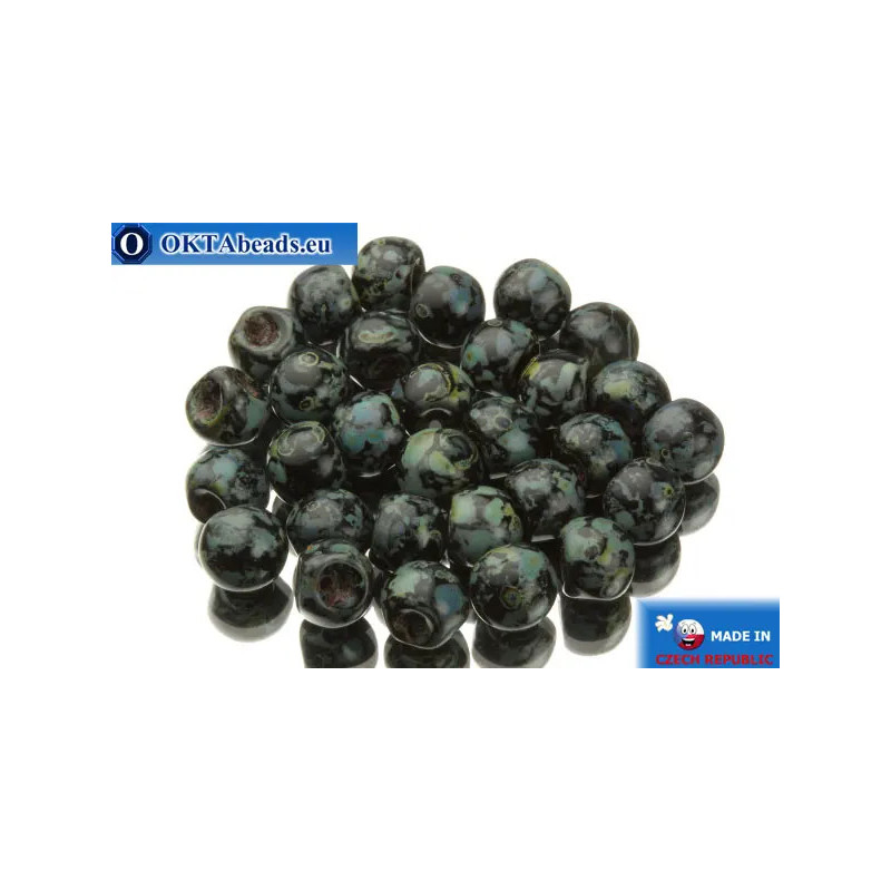 Mushroom czech beads black travertin (23980/86800) 6x5mm