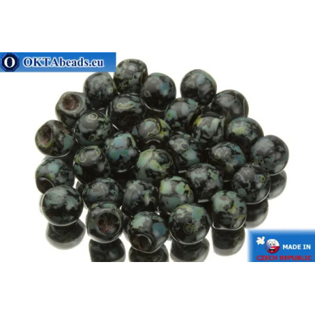 Mushroom czech beads black travertin (23980/86800) 6x5mm