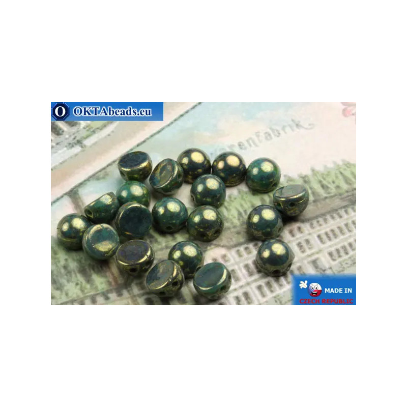 Cabochon Beads turquoise gold luster (LG63150) 6mm