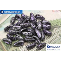 2-hole Preciosa Chilli Beads black lilac silver (23980/45710) 4x11mm