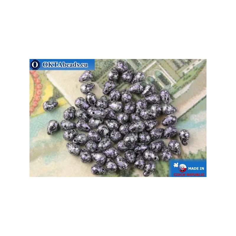 Czech drops beads lilac silver matte (23980-45710) 4x6mm