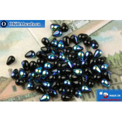 Czech drops beads black AB (23980-28701) 4x6mm