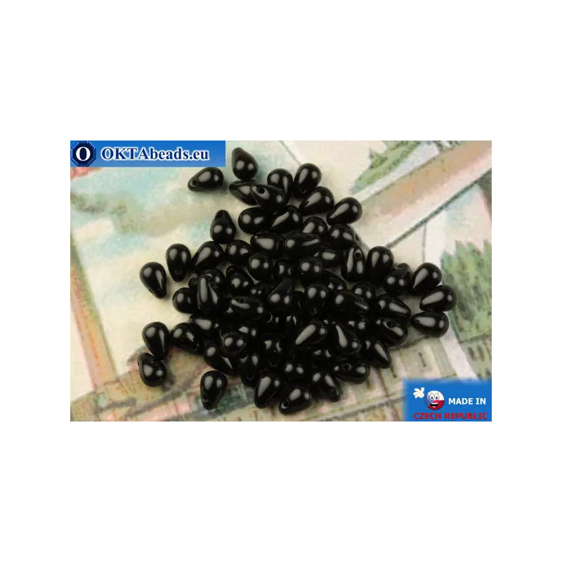 Czech drops beads black (23980) 4x6mm