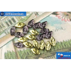 Czech leaf beads lilac gold (20500-26441) 6x10mm