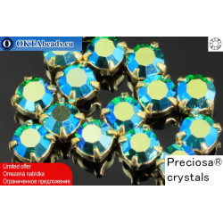 Sew on Preciosa MAXIMA chaton in set Emerald AB - Gold ss16/4mm