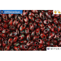 MIYUKI Long Magatama Beads Picasso Red Garnet Matte (4513)
