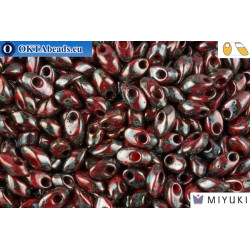 MIYUKI Long Magatama Beads Picasso Opaque Red Luster (4513L)