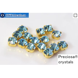 Sew on Preciosa chaton Maxima in set Aquamarine - Gold ss16