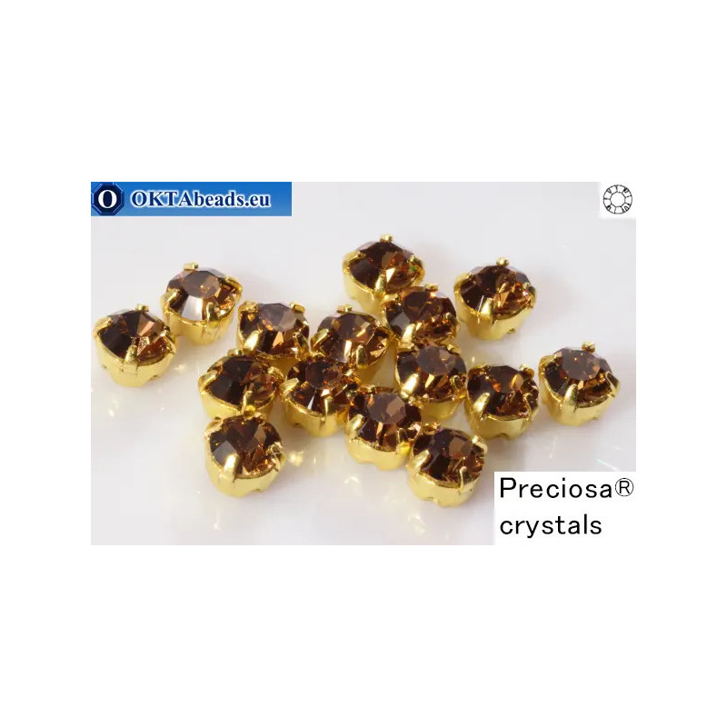 Sew on Preciosa chaton Maxima in set Smoked Topaz - Gold ss16