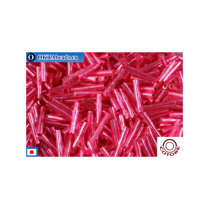 WH COTOBE Beads Twisted bugle Cerise pink Silver Line (10461) 12mm